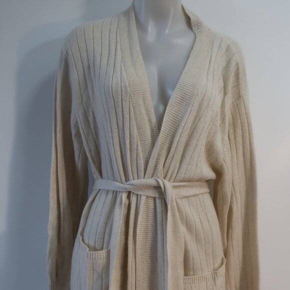 NWT Womens Crush Beige Ribbed Pure Cashmere Long Duster Cardigan Sweater 2 US/M - Picture 3 of 16